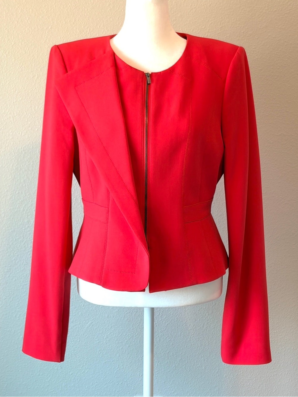 BCBGMaxAzria Zip-Front Tailored Cropped Peplum Blazer Jacket